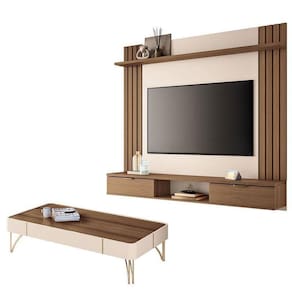 Painel Para Suspenso Solus E Mesa De Centro Cadenza Castanho Off White – Hb Móveis