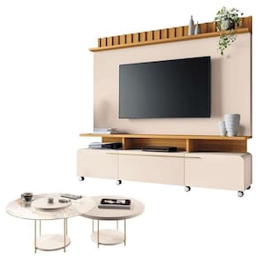 Estante Home Theater Artís Off White Cinamomo E Kit Mesa De Centro Sky Off White – Hb Móveis