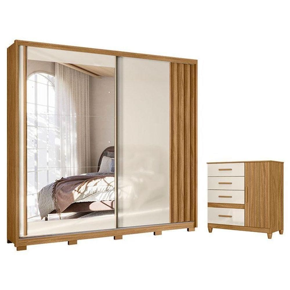 Guarda Roupa Casal Dhara E Cômoda Vênus Freijó Off White Com Pés - Moval