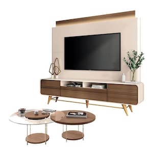 Estante Home Theater Nobre Off White Castanho E Kit Mesa De Centro Sky Castanho – Hb Móveis
