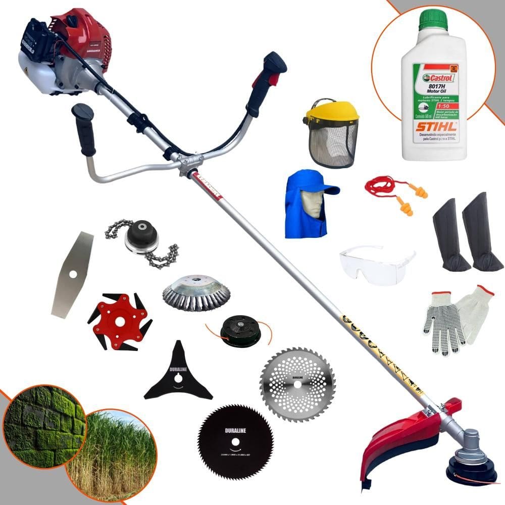 Roçadeira Kawashima BCJ431L À Gasolina 1,7HP 43cc Ideal Para Todos os Tipos de Trabalho Com Carretel + Kit de 7 Opções de Cortes + EPI + ÓLEO STIHL 2T