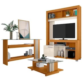 Estante Home Theater Flávia Com Aparador E Mesa De Centro Frizz Cinamomo Off White - Madetec