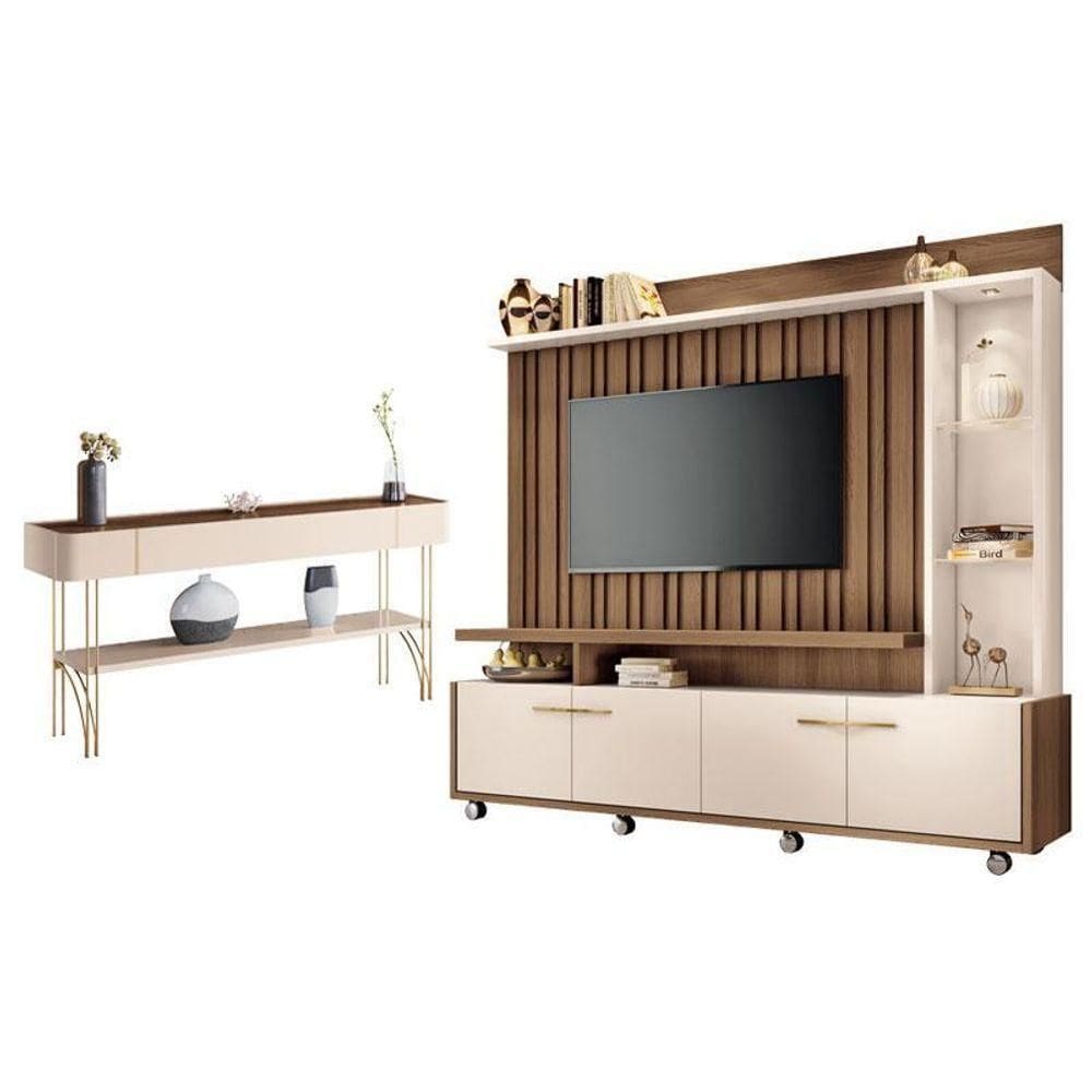Estante Home Theater Titan E Aparador Vivant Castanho Off White - Hb Móveis