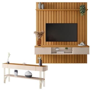 Painel Para Home Suspenso Ripado You Illusion Com Aparador Vivant Off White - Hb Móveis