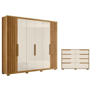 Guarda Roupa Casal Araguaia E Cômoda Georgia Freijó Off White - Moval