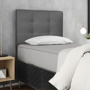 Cabeceira Estofada Cama Box Solteiro 90 Cm Atena Suede Bege Cinza
