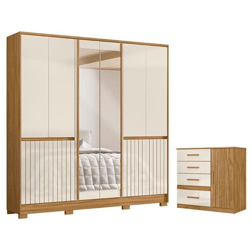 Guarda Roupa Casal Alasca E Cômoda Vênus Freijó Off White - Moval