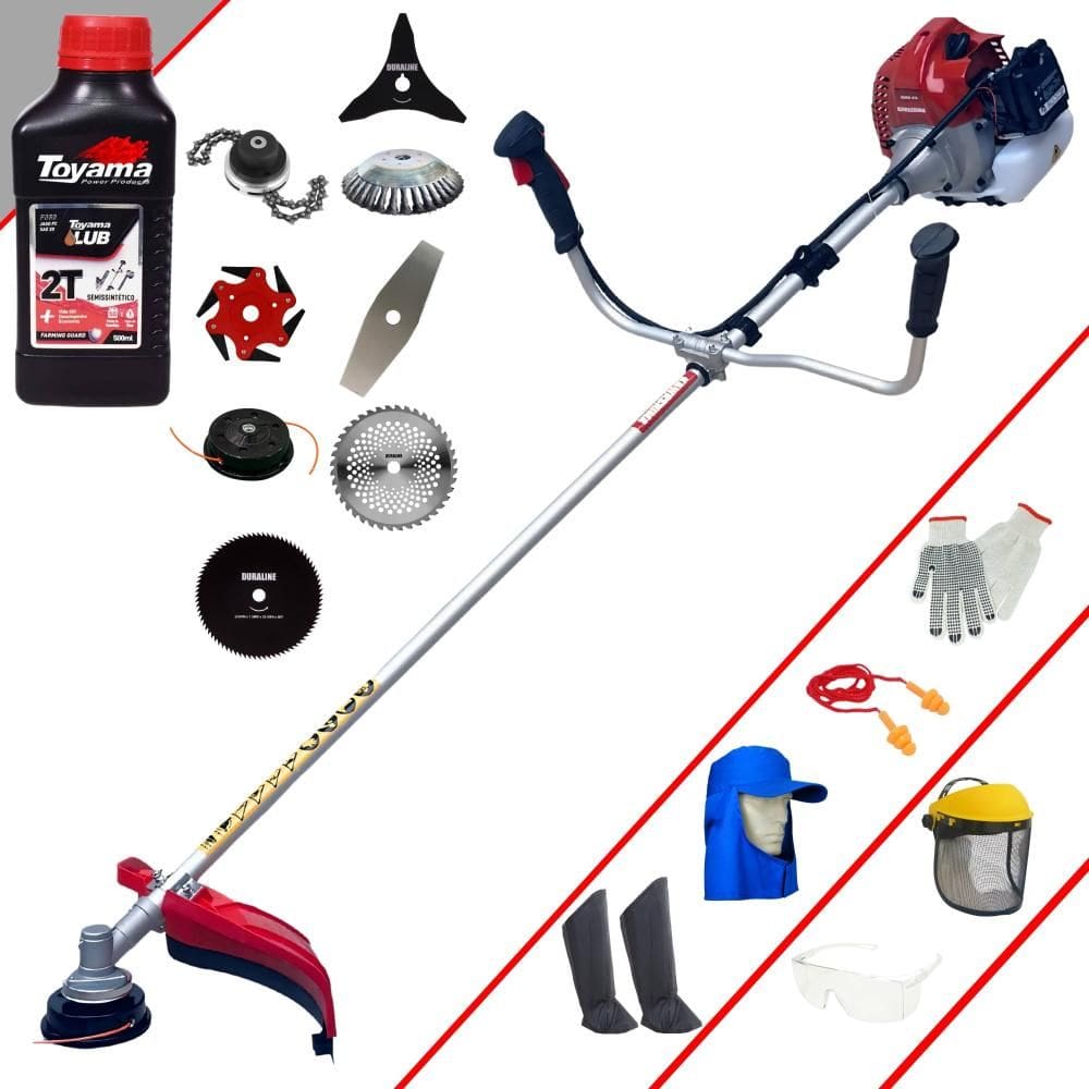 Roçadeira Lateral Kawashima BCJ431L À Gasolina 43cc 1,7HP Para Todos os Tipos de Trabalho Com Carretel + Kit de 7 Opções de Cortes + EPI + ÓLEO TOYAMA
