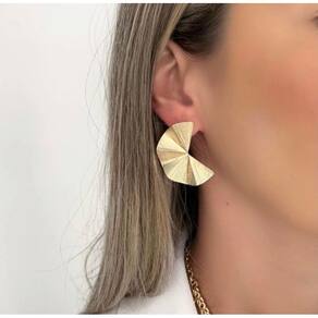 Brinco Leque Texturizado grande Feminino metal Folheado Ouro Dourado e Prata Par de Brincos Antialérgico Luxo Tendencia