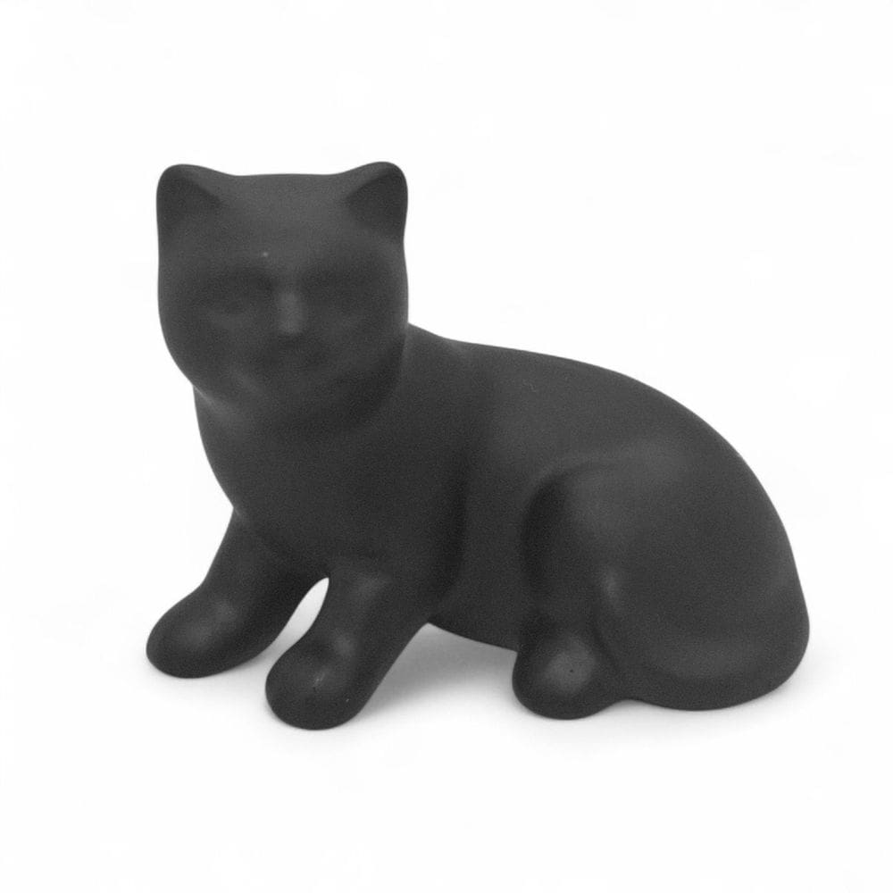 Estátua de Gato Preto Fosco Cerâmica Apoiado Delicado 8 cm
