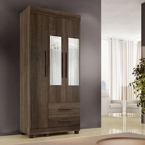 Guarda Roupa Solteiro com Espelho 3 Portas 2 Gavetas com Pés Copacabana New Benetil