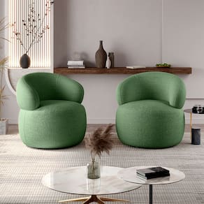 Kit 2 Poltronas Design Orgânico Moderno e Sofisticado Eloah Base Giratória Bouclé Italiano Verde Sel