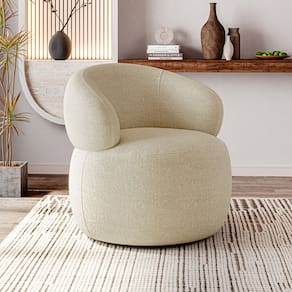 Poltrona Design Sofisticado Orgânica Luxo Fino Acabamento Eloah Base Giratória Bouclé Italiano Bege