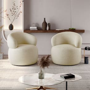 Kit 2 Poltronas Design Orgânico Moderno e Sofisticado Eloah Base Giratória Bouclé Italiano Bege