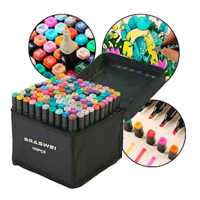 Kit com 100 Canetinhas Ponta Dupla, Tinta à Base de Água, Secagem Rápida, Estojo Resistente, Ideal para Lettering, Ilustração e Design Profissional