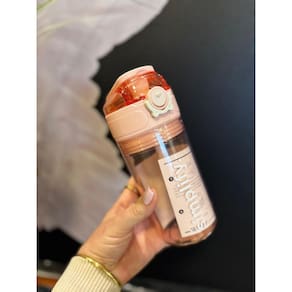 Garrafa Squeeze De Policarbonato Com Porta Snack Rosa 450Ml
