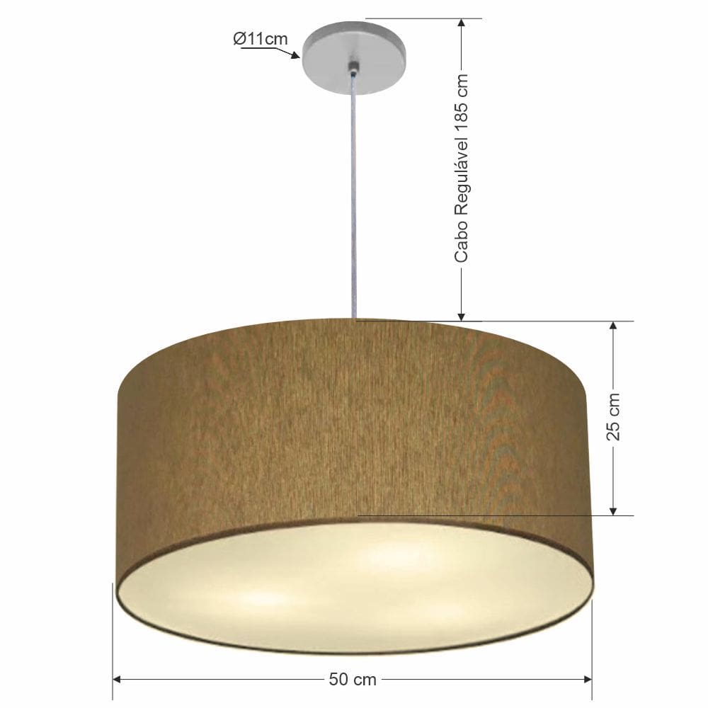 Pendente Cilíndrico Vivare Free Lux Md-4386 Cúpula em Tecido