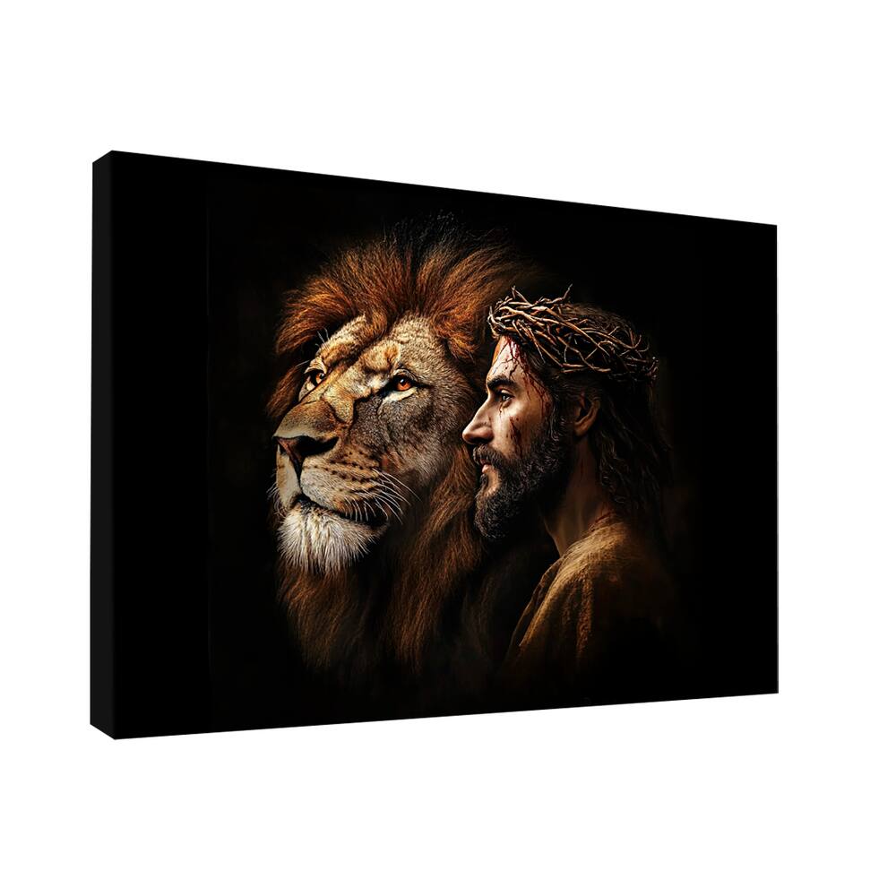 Quadro Decorativo Leão Divino e Jesus