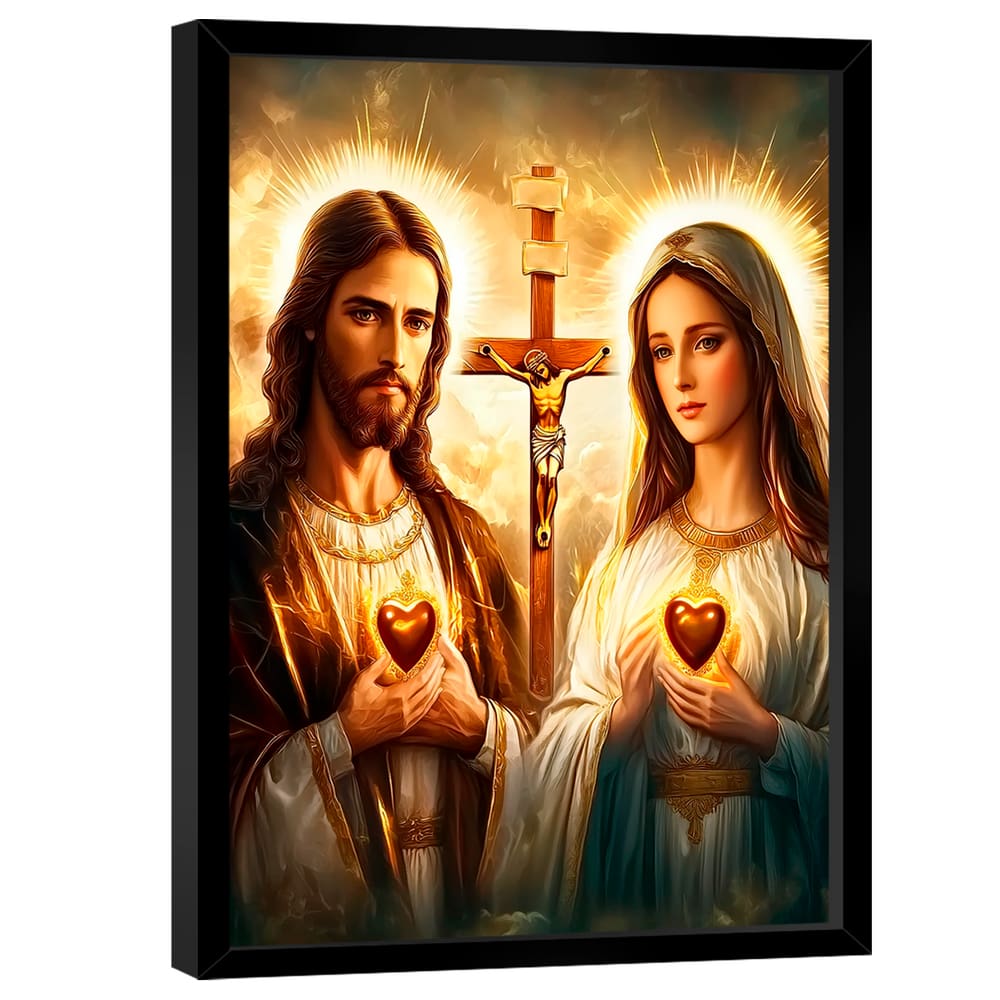 Quadro Decorativo Coração de Jesus e Mari