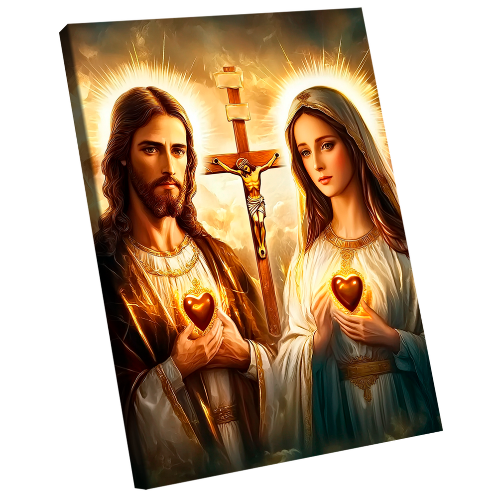Quadro Decorativo Coração de Jesus e Mari