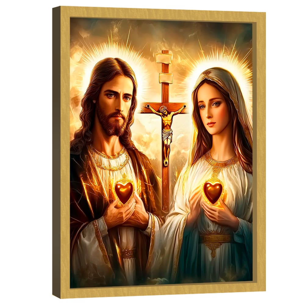 Quadro Decorativo Coração de Jesus e Mari