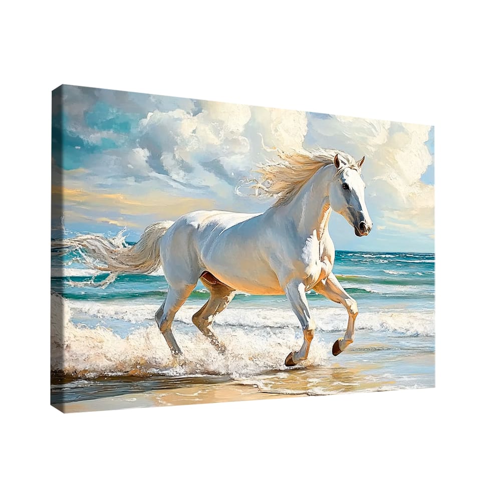 Quadro Decorativo Cavalo Branco na Praia