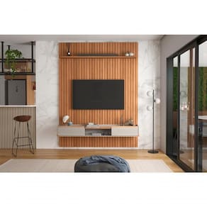 Conj. Painel Frisado Oslo Jequitiba + Bancada Atlas 1.9 Jequitiba Off White Lukaliam