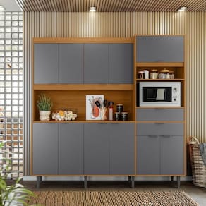 Kit Cozinha Bahamas 2.0 Com 11 Portas E 2 Gavetas Jequitiba Cinza Lukaliam