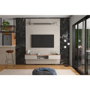 Conj. Painel Frisado Mendonza Off White + Bancada Gália 1.9 Off White Jequitiba