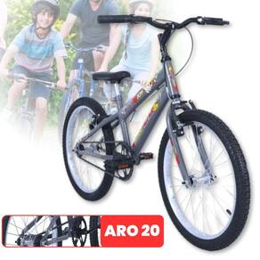 Bicicleta aro 20 MTB quadro 11" rebaixado aço carbono até 70Kg V brake Cinza Grafite Free Action