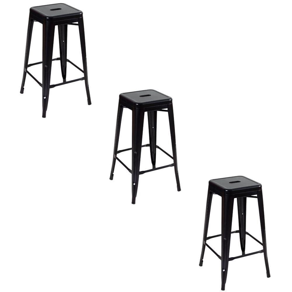 Kit 3 Banquetas Alta Oficial Iron Tolix Preto