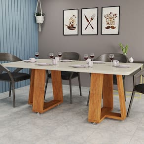 Mesa de Jantar Luxo 6 Lugares Com Vidro Temperado 4mm E Pés Em Mdf