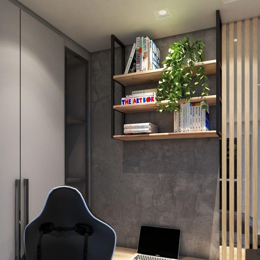 Suporte Preto Moderno Flutuante Para Varanda 80x20cm