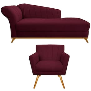 Kit Diva Recamier Vanessa 140cm Lado Direito E 01 Poltrona Laura Suede Cor Bordô