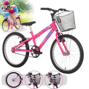 Bicicleta Infantil aro 20 com cesta Rosa Chicle MTB quadro 11" rebaixado até 70Kg V Brake Free Action