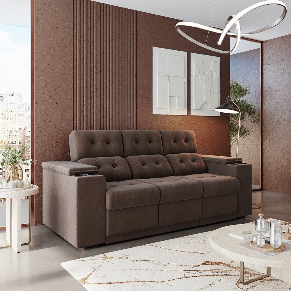 Sofá 3 Lugares Retrátil 210cm Suede Frankfurt Flash Estofados
