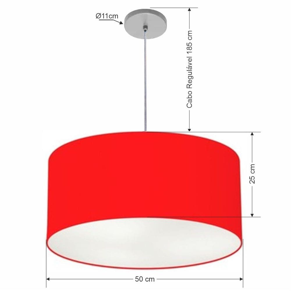 Pendente Cilíndrico Vivare Free Lux Md-4386 Cúpula em Tecido