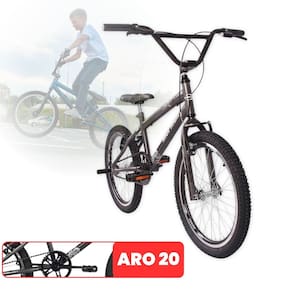 Bicicleta aro 20 MTB Cross Estilo BMX Quadro 11" Cross aço carbono Freio V-brake Mormaii