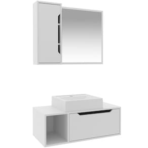 Kit Gabinete e Espelheira de Banheiro 80 cm com Cuba Karina
