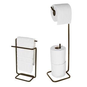 Kit Banheiro Suporte Papel Higiênico 3 Rolos + Toalheiro Duplo Cor Café - Future