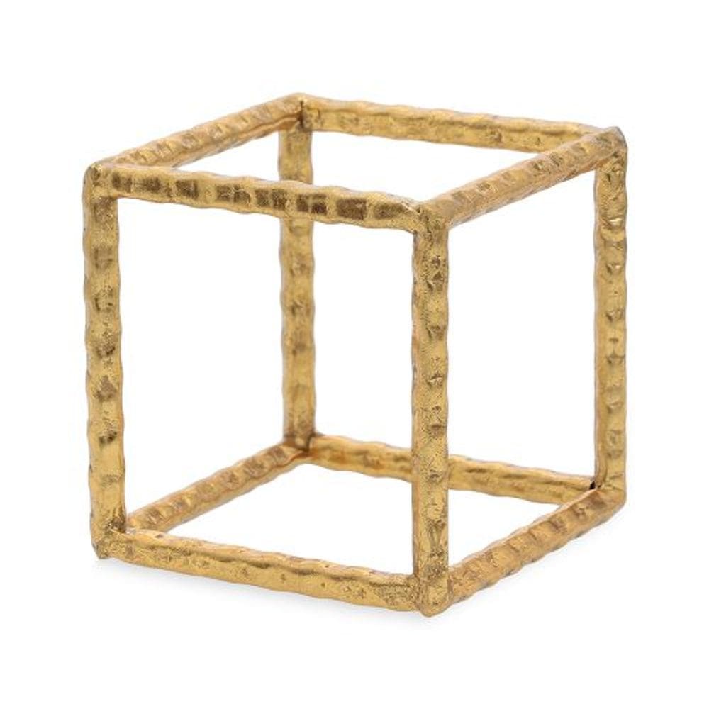 Escultura Cubo Em Metal Dourado 15X15cm