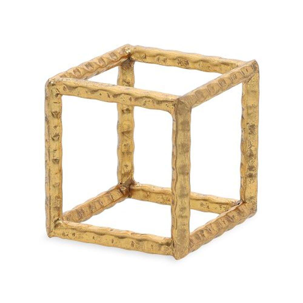 Escultura Cubo Em Metal Dourado 12X12cm