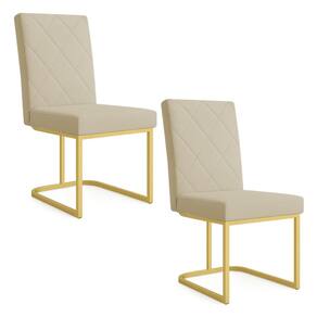 Kit 02 Cadeiras de Jantar Estofada Siena Linho Dourado Base de Ferro Dourada - Pallazio
