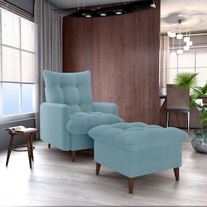 Conjunto p/ Sala Montreal 1 Poltrona Decorativas e 1 Puff Bouclê Azul - Matrix