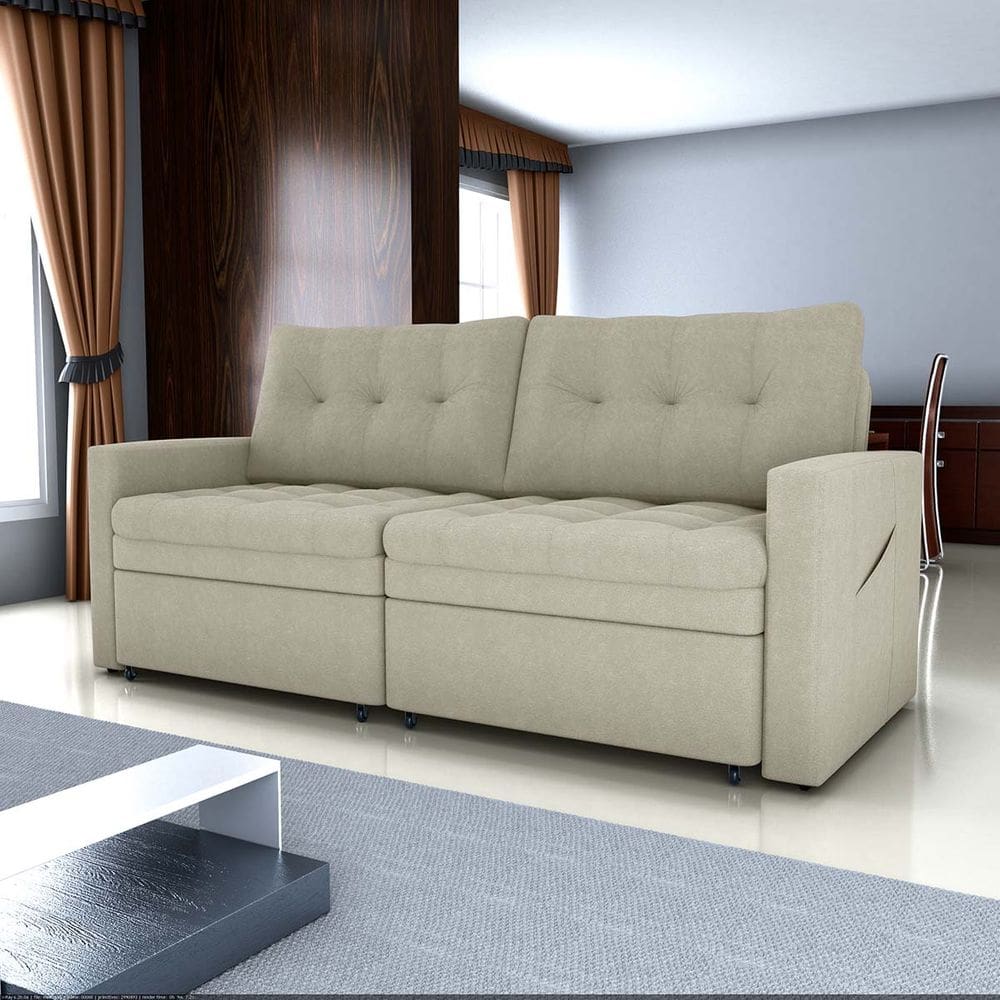 Sofá-cama Nayla 3 Lugares Retrátil Bouclê Natural - Matrix