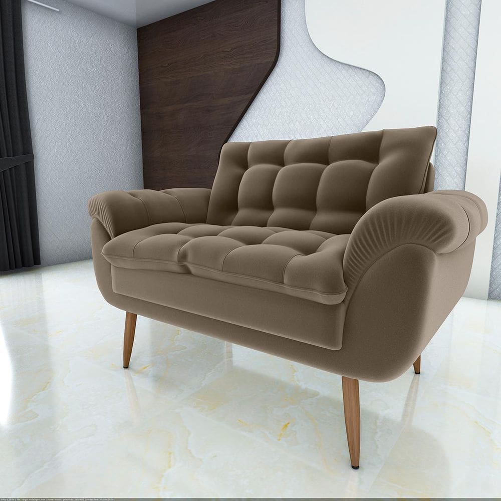 Poltrona Decorativa Xangai 2 Lugares Veludo Marrom Claro - Matrix