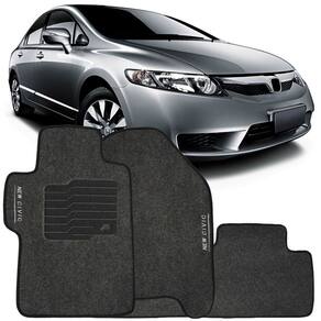 Jogo de Tapete Automotivo Carpete New Civic 2007 à 2013 Soft Logo Bordado Grafite 3 Peças