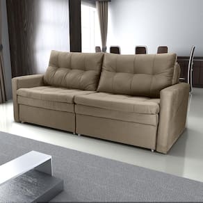Sofá-cama Nayla 3 Lugares Retrátil Veludo Turkey Bege Claro - Matrix