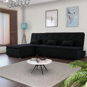 Conjunto para Sala Penelope Sofá-cama 3 Lugares com Chaise reclinável Veludo Inca Preto - Matrix