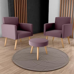 Conjunto p/ Sala Dallas 2 Poltronas Decorativas e 1 Puff Veludo Rosa - Matrix